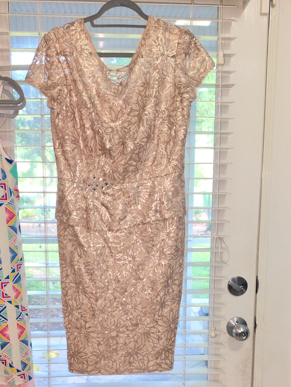 Embroidered Blush Midi Dress with Beaded Waist KM Collections By Milla Bell